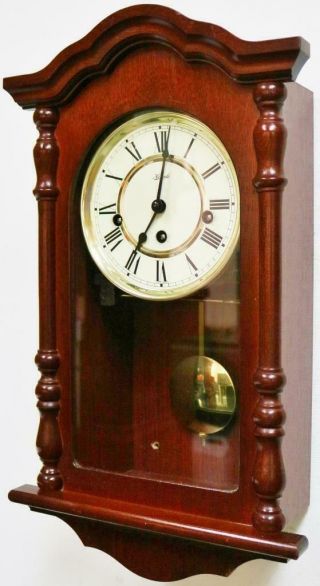 Vintage Franz Hermle 8 Day Mahogany Musical Westminster Chime Wall Clock 5