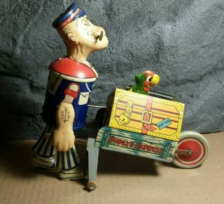 Rare Vintage Marx | Popeye Express With Pop - Up Parrot | Tin Wind Up Toy |