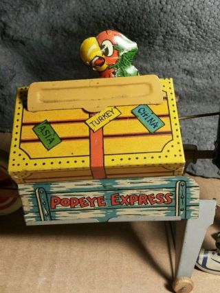 RARE Vintage Marx | Popeye Express with Pop - up Parrot | Tin Wind Up Toy | 4
