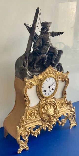 Antique early 1800’s French Empire Figural Ship Scene Gilt Bronze Mantle Clock 2