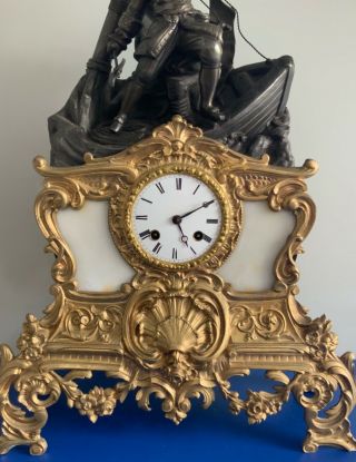 Antique early 1800’s French Empire Figural Ship Scene Gilt Bronze Mantle Clock 4