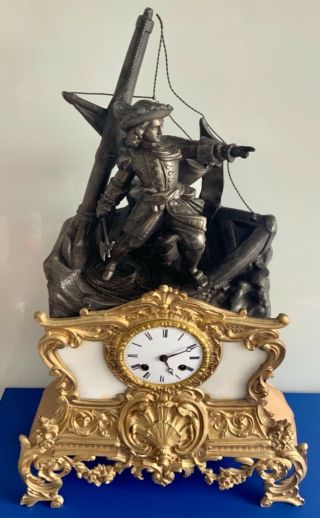 Antique early 1800’s French Empire Figural Ship Scene Gilt Bronze Mantle Clock 5