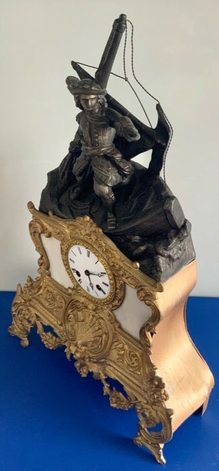 Antique early 1800’s French Empire Figural Ship Scene Gilt Bronze Mantle Clock 6