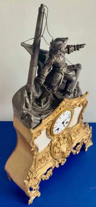 Antique early 1800’s French Empire Figural Ship Scene Gilt Bronze Mantle Clock 7