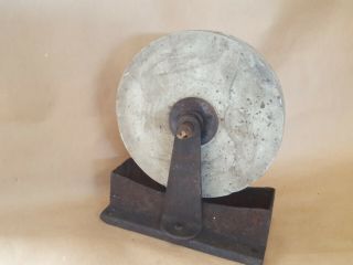 Antique 9 Inch Grinding Wheel With Base Vintage Steel Stone Belt Driven