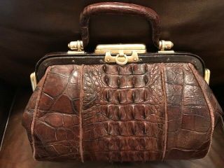 Antique Hornback Alligator & Brass Doctor Bag True