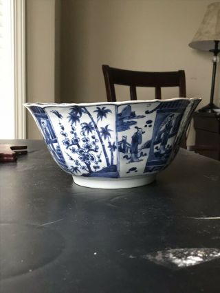 Large Antique Chinese Porcelain Blue And White Rice Bowl 18th C