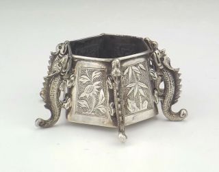 Antique Chinese Silver - Oriental Dragon Handled Brush Washer - Unusual