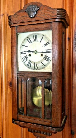 Antique German Wall Clock W/beveled Glass & Side Glass Window - Beauty