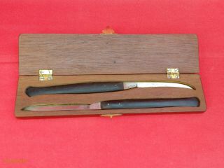 Pair Antique Medical / Surgical Scalpels In Mahogany Box.  Ebony Handles,  Evans