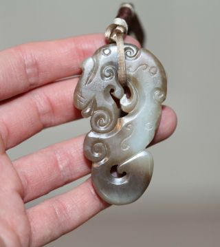 Antique Chinese Carved Jade Dragon Worn Toggle,  Qing Dynasty,  19th Century,  Fine
