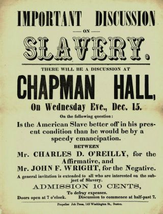 Rare Pre Civil War Broadside " Important Discussion On Slavery " 1858