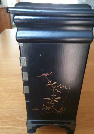 Antique Chinese Desk Top Black Lacquer Cabinet with Gilded Panels,  Hand Painted. 12