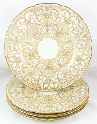 Set 4 Dinner Plates Lavish Raised Gold Encrusted Heinrich Bavaria Ge Roy Studio