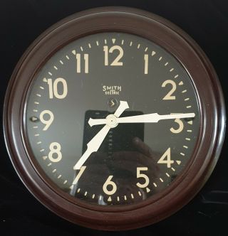 Smith Sectric Bakelite Wall Clock Very Rare White On Black Face 8 " Diameter