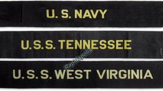 3 Vintage USN Cap Tallies USS WEST VIRGINIA,  USS TENNESSEE,  U.  S.  NAVY 2
