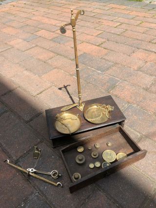 Old Brass Apothecary Beam / Balance Scales - D.  L Vaid - In Wooden Box