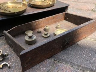 OLD BRASS APOTHECARY BEAM / BALANCE SCALES - D.  L VAID - IN WOODEN BOX 8