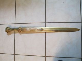 Chinese Short Bronze Dore & Jade Sword.