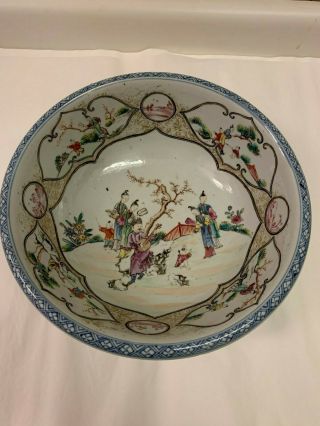 Large Antique Chinese Export Porcelain Famille Rose Footed Bowl,  Ca.  1770