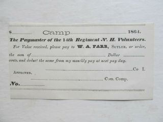 Extremely Rare 1864 Civil War Sutler Receipt,  14th Hampshire,  Gift