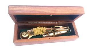 Nautical Maritime Brass/Copper Boatswain Whistle Bosun Call Pipe with Wood Box 2