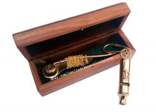 Nautical Maritime Brass/Copper Boatswain Whistle Bosun Call Pipe with Wood Box 3