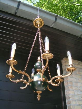 Very Attractive Vtg French 6 Lt " Empire " Style Chandelier Decorated With Swans.