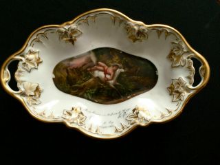 ANTIQUE GERMAN HAND PAINTED PORCELAIN DISH - TRAY FROM 18 OR EARLY 19 CENTURY. 2