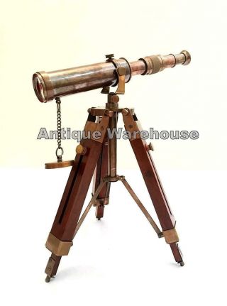 Nautical Scope Pirate Spyglass Vintage Brass Telescope With Wooden Tripod Decor
