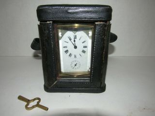 Antique French Carriage Clock With Alarm In Case,  8 - Day,  Key - Wind