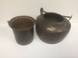 Rare 18th c.  Copper Glue Pot & Insert Dovetailed Globular Form 10 