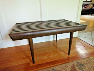 Vintage Mid Century Modern 30 " Slat Bench Wood Table Yugoslavia?