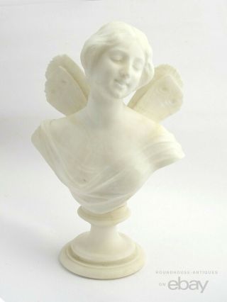 1910s Antique Art Nouveau Carved Marble Alabaster Bust Nymph Fairy Lady Bust