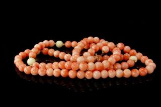 Vintage Chinese Pink Angel Skin Coral Beads 14k Gold Necklace