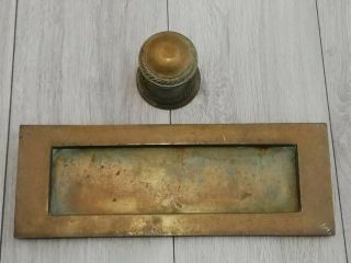 Huge Georgian Reclaimed Antique Brass Bronze Letter Box Plate & Door Pull Handle