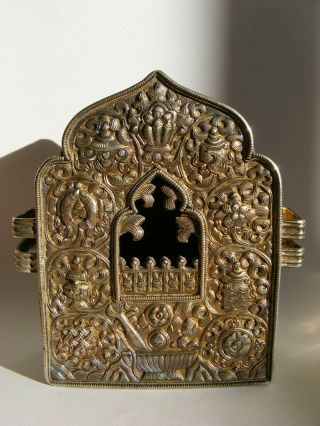 Antique Tibetan Buddhist Copper And Silver Buddha Ghau Gao Prayer Box