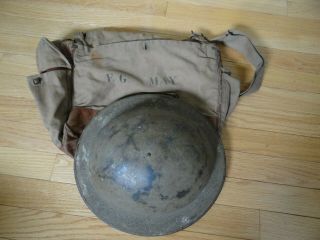 Authentic Wwi Us Military Dough Boy Named Helmet With Liner And Named Bag