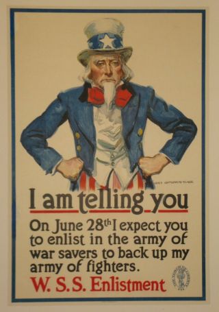 Uncle Sam Poster Linen First World War I Ww1 Wwi 1918 J.  M.  Flagg
