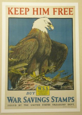 Biplane Air Force Poster Linen First World War I Ww1 Wwi 1918 Cl Bull