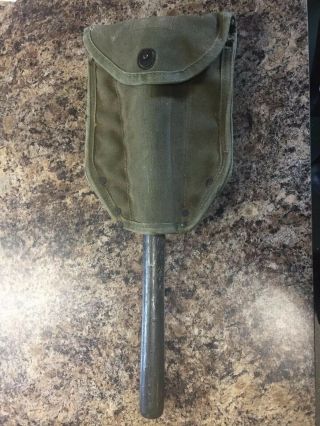 Vintage U.  S.  Army Wood Handle Entrenching Shovel & Pick With Canvas Cover E - Tool