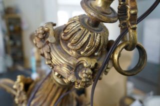 Gilt Bronze Antique Chandelier.  Faces.  Gorgeous Canopy.