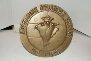 Rare Brass Submarine Squadron Twelve Plaque Vis Vitae High Relief Naval Sign