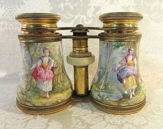 VERY RARE 19th c.  Opera Glasses,  Binoculars - Sevres Style French Enamel Figural 2