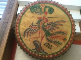 Antique/vintage Chinese Hand Drum Double Headed Phoenix And Dragon