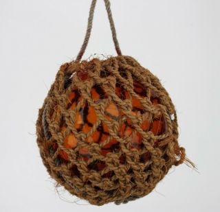 Brown Hemp Net European Glass Fishing Float Ball Buoy Maritime From Norway 4,  5 "