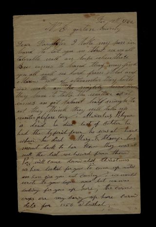 1862 Confederate Civil War Letter To Son In 49th North Carolina Infantry