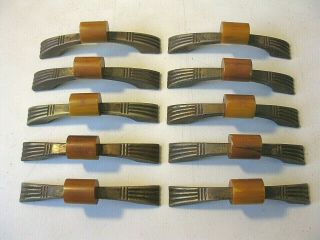 (10) Antique Drawer Pulls / Handles With Bakelite - - Screws