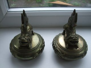 Antique Tibetan Or Chinese Brass Incense Burner Lid On Top Foo Dog