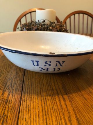 Old Usn United States Navy Plate Dish Enamelware Enamel Porcelain Metal